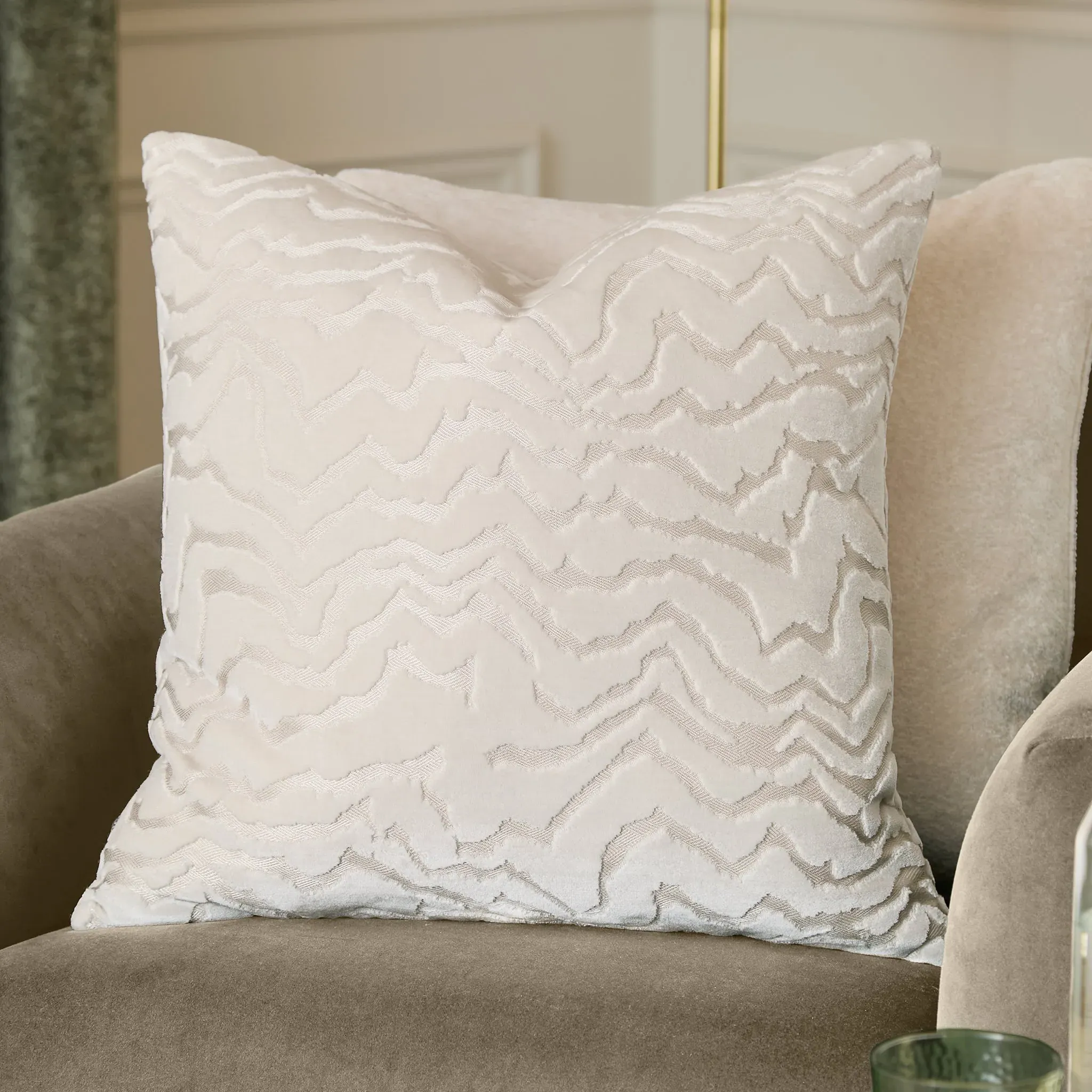Vesper Cut Velvet Cushion - White alternate view