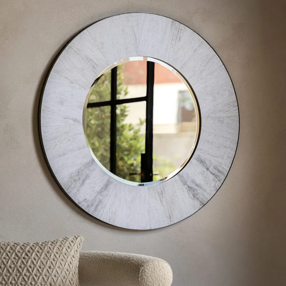 Vigo Round Wall Mirror - Whitewashed Wood, Metal product
