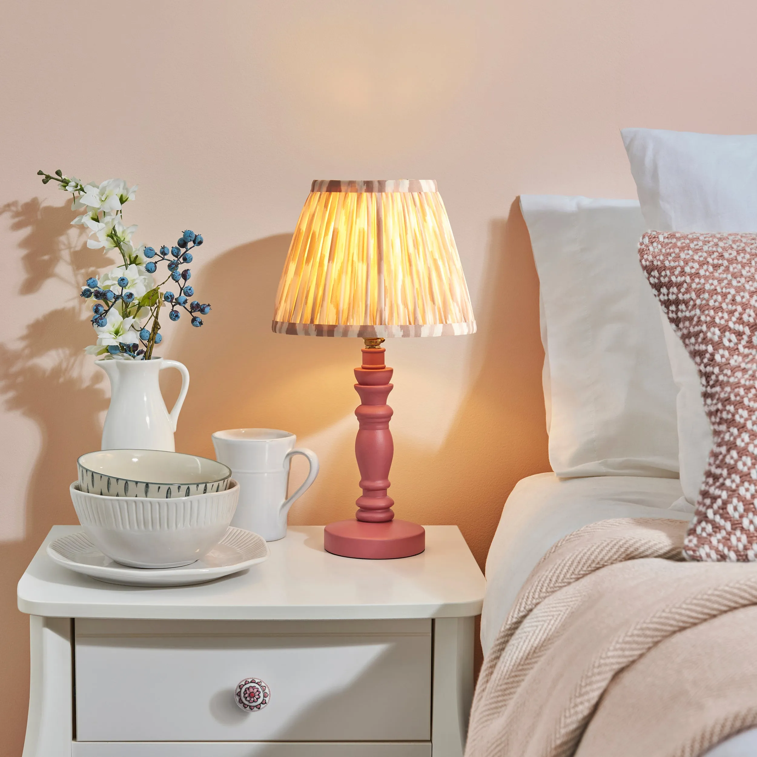 Ville Ikat Table Lamp - Pink, Wood product