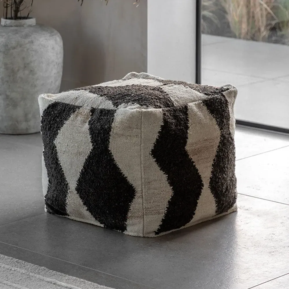 Visby Monochrome Pouffe - Black, White, Woven Fabric product