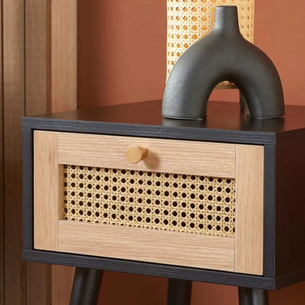 Washington 1-Drawer Rattan Bedside Table - Black alternate view