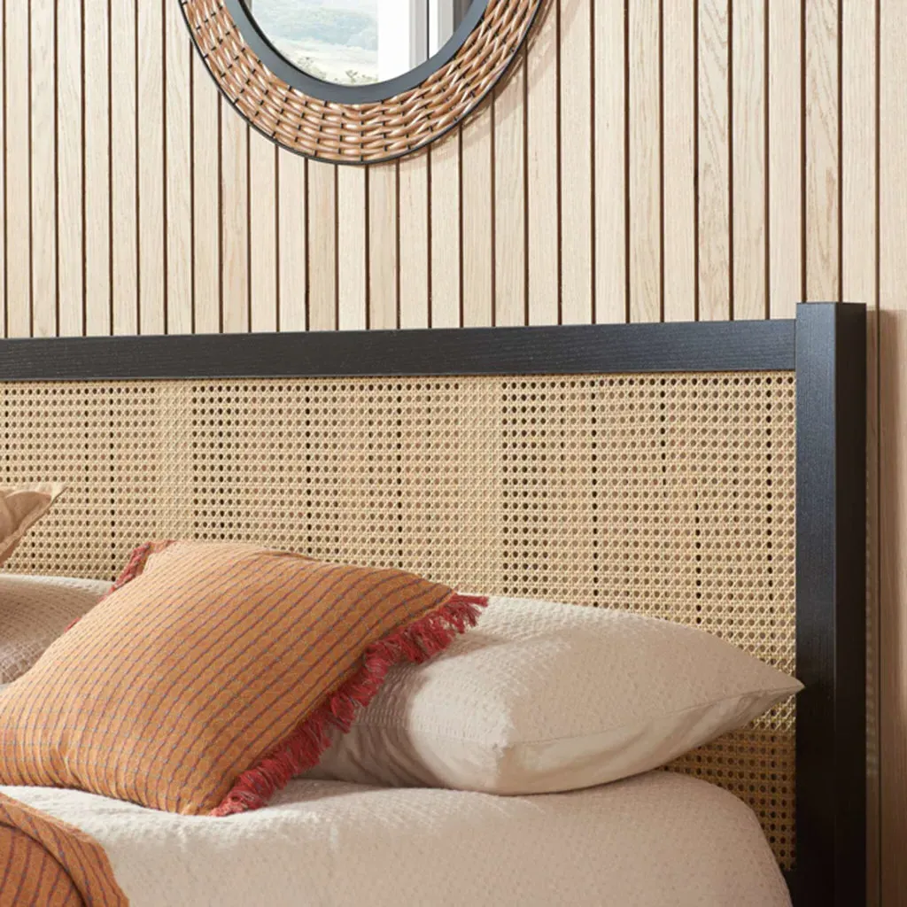 Washington Double Bed Frame Rattan Headboard - Black alternate view