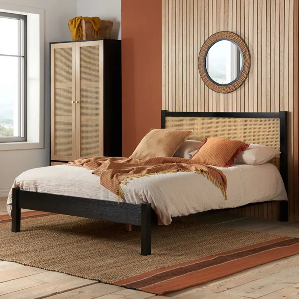 Washington Double Bed Frame Rattan Headboard - Black product