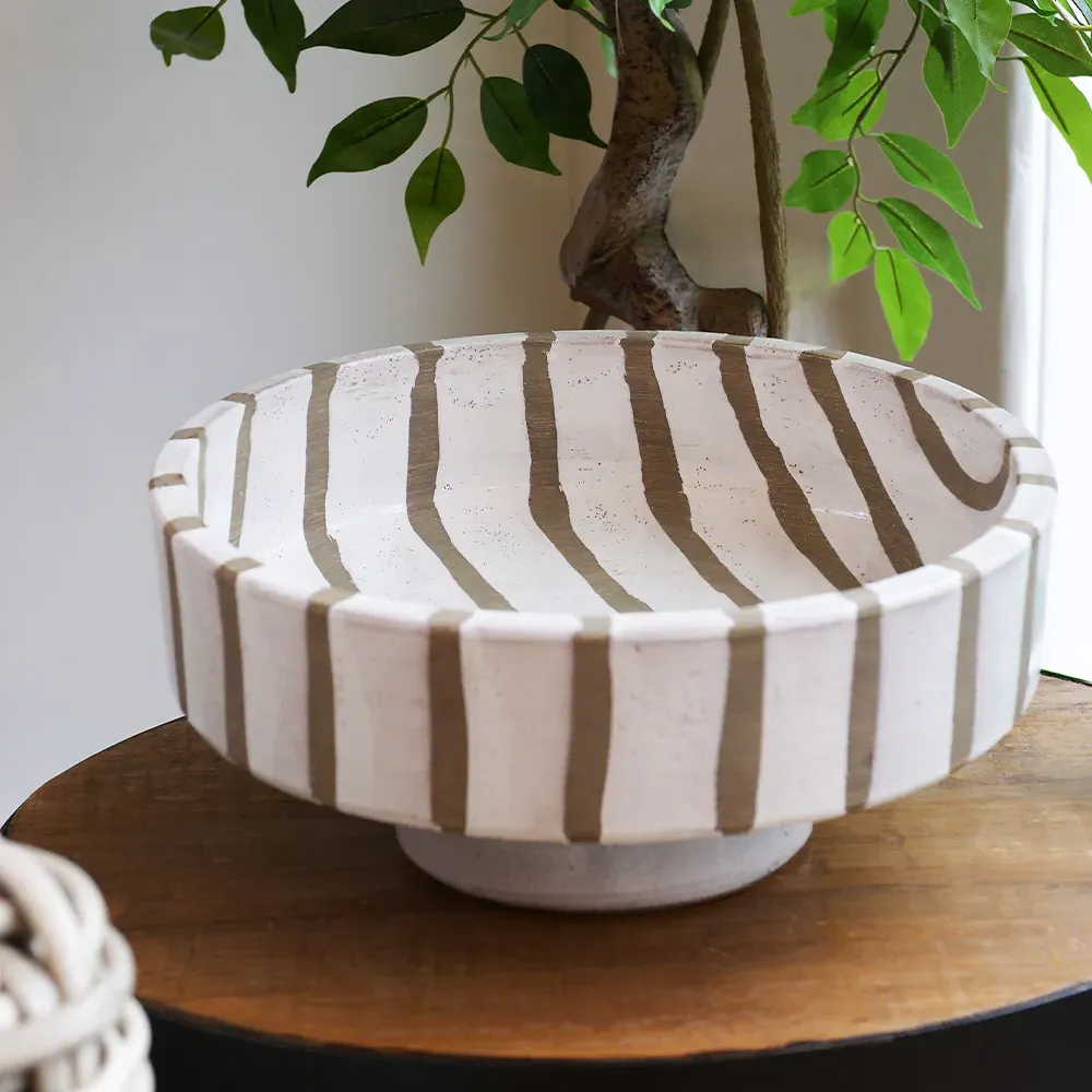 White Stripe Terracotta Bowl - White, Terracotta alternate view