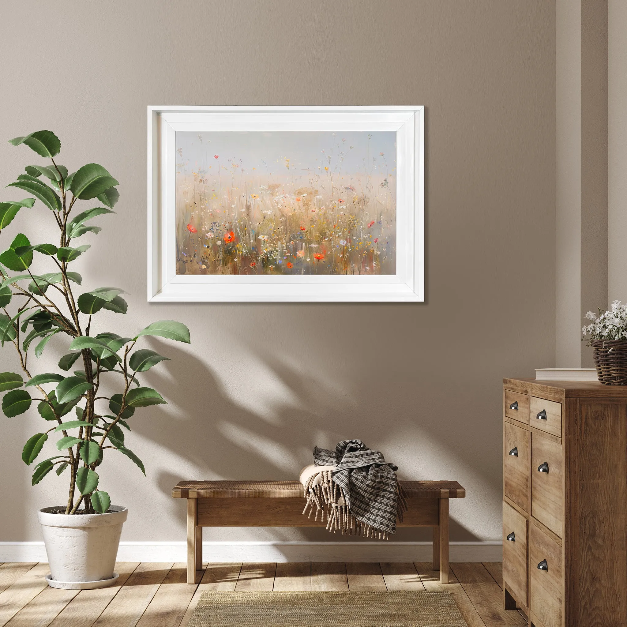 Wildflower Mist Meadow Framed Wall Art - White product