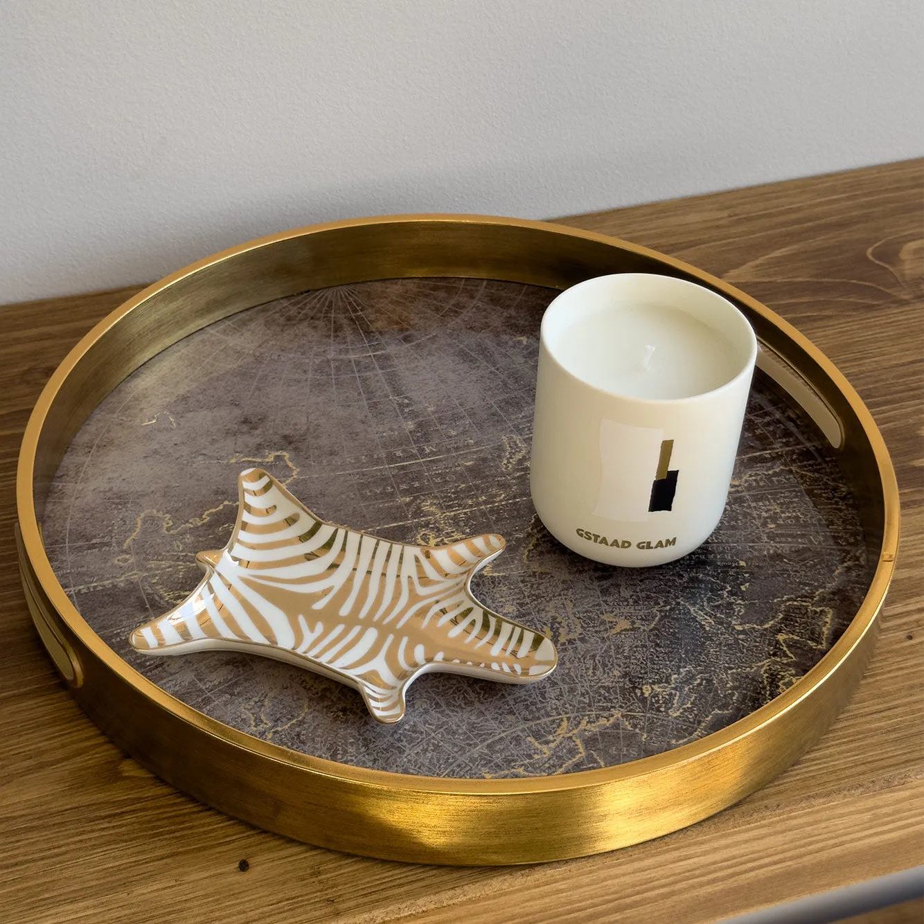 World Map Round Tray - Gold alternate view