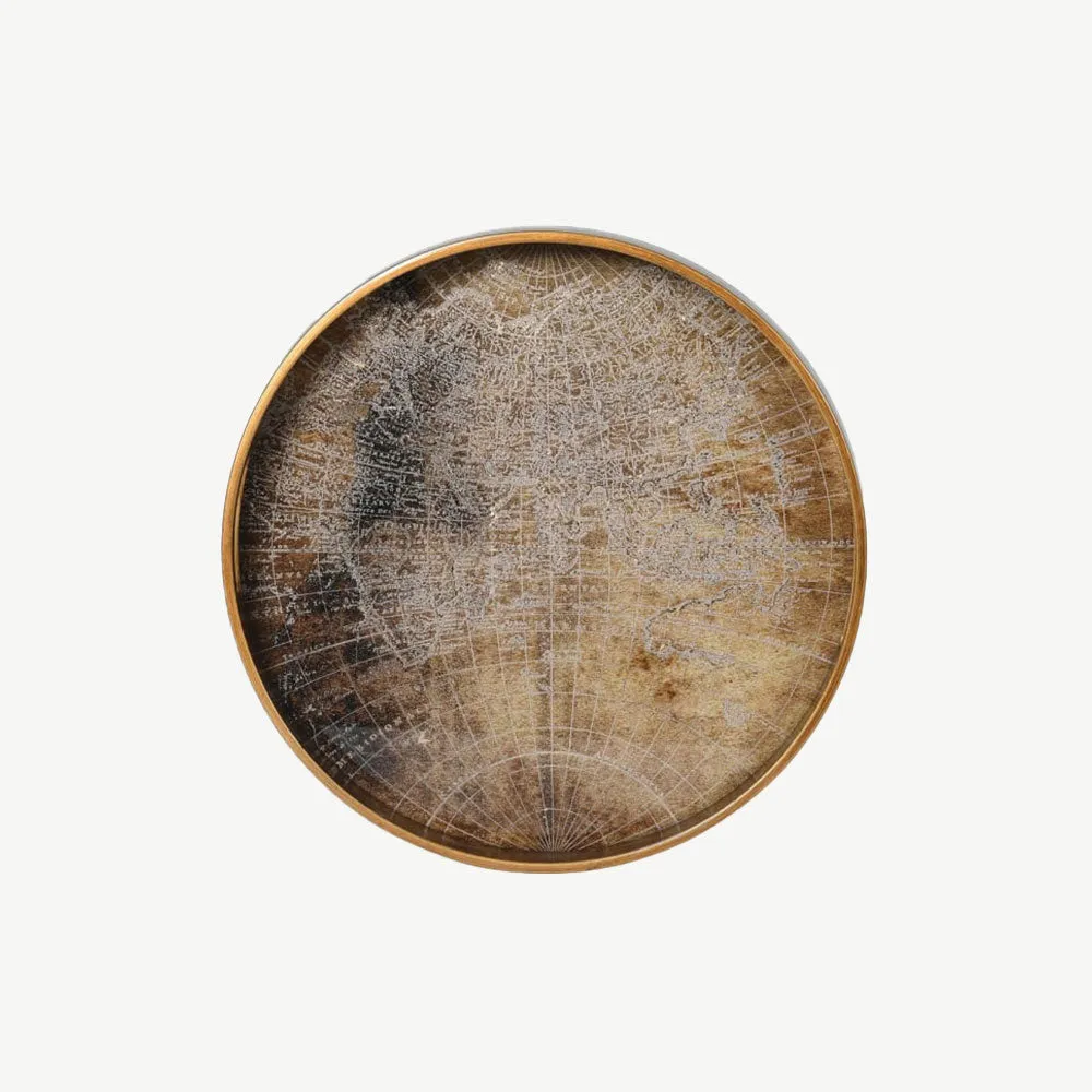World Map Round Tray - Gold product
