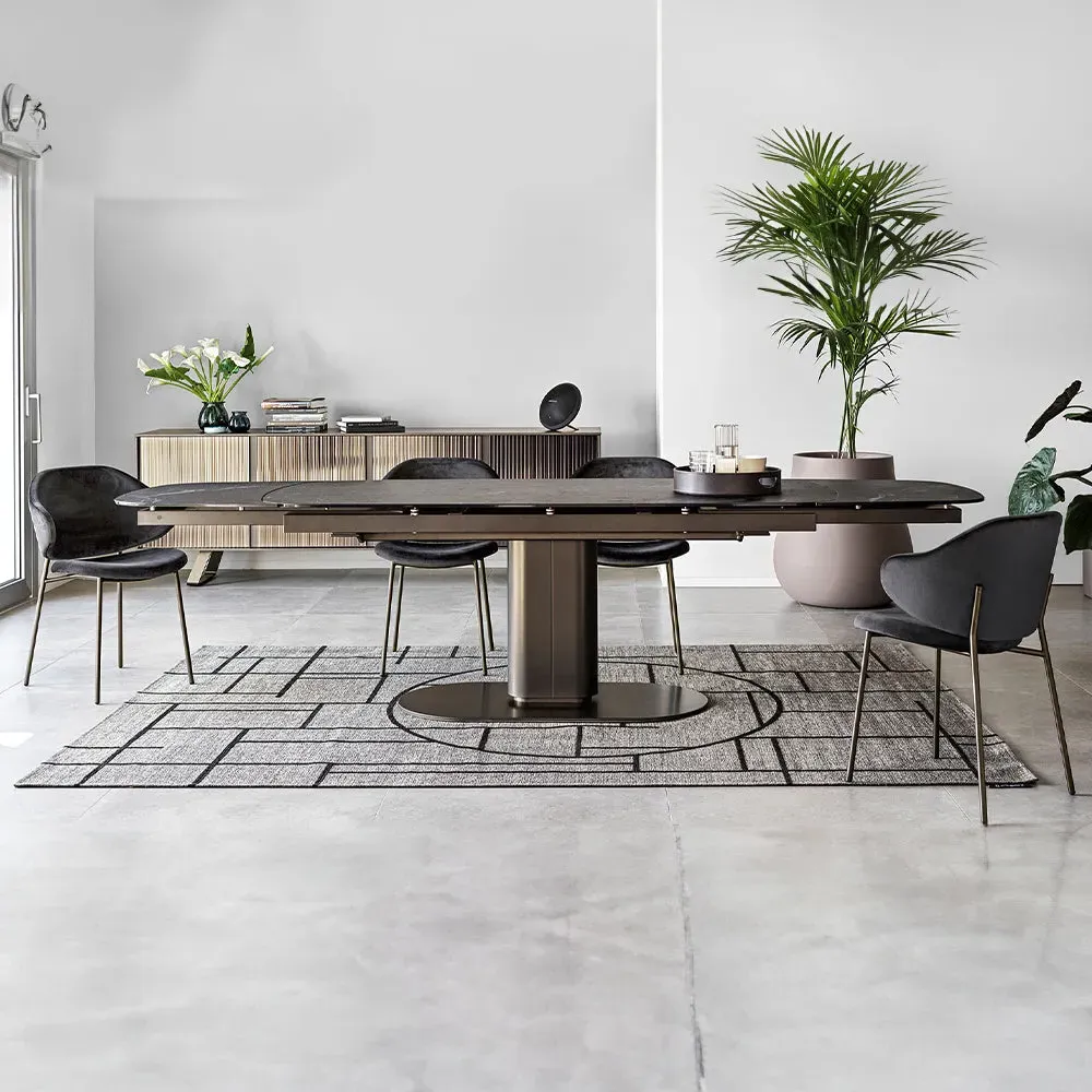 Cameo Extendable Oval Dining Table - Calacatta Black Marble, Metal product