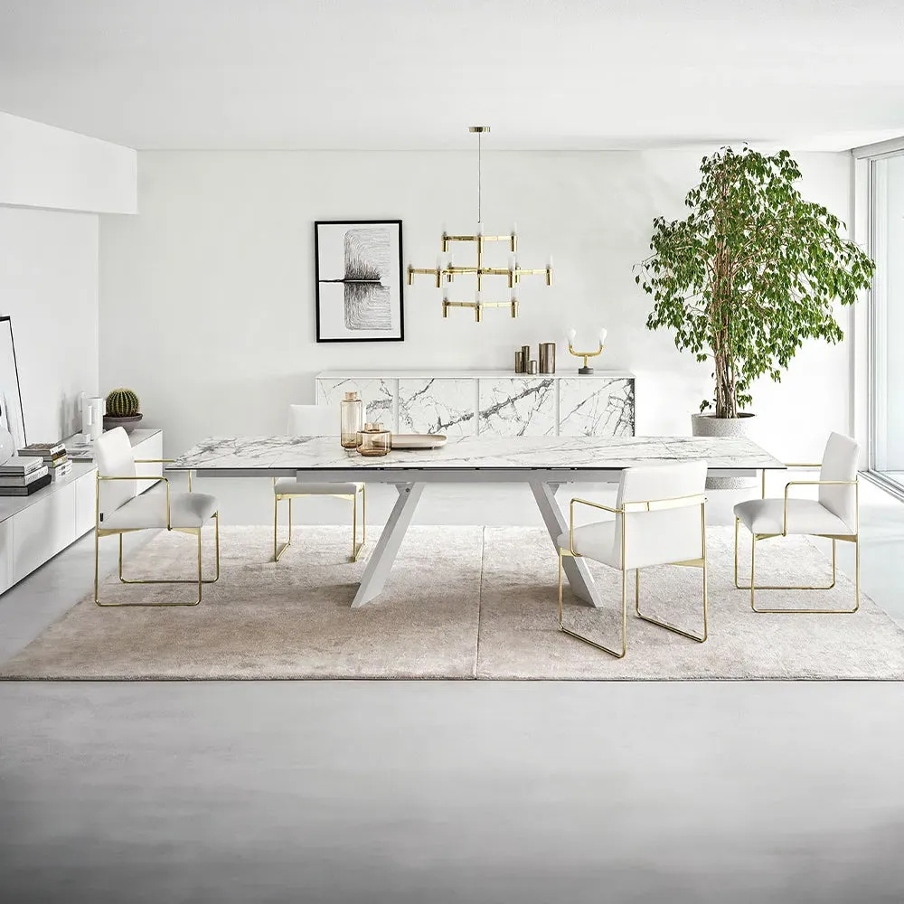 Icaro Extendable Dining Table - White Marble, Wood product