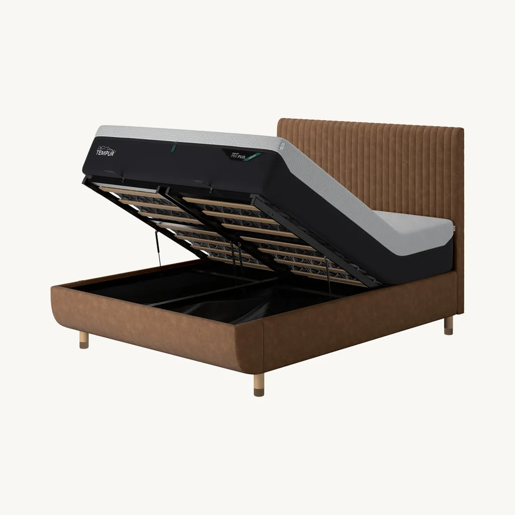 Arc Ottoman King Size Bed with Vertical Headboard - Light Brown product