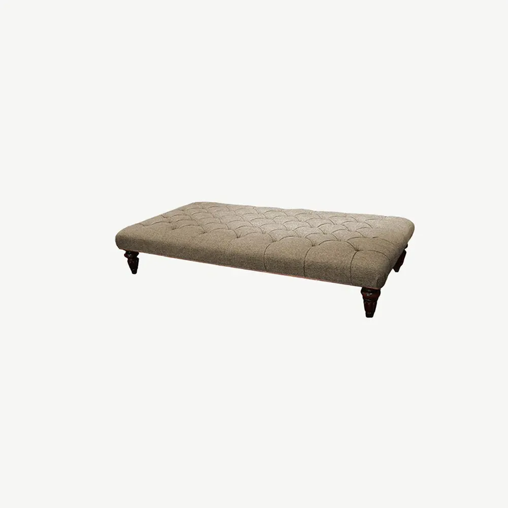 Harris Tweed Bowmore Footstool - Button Tufted, Antique Wood product
