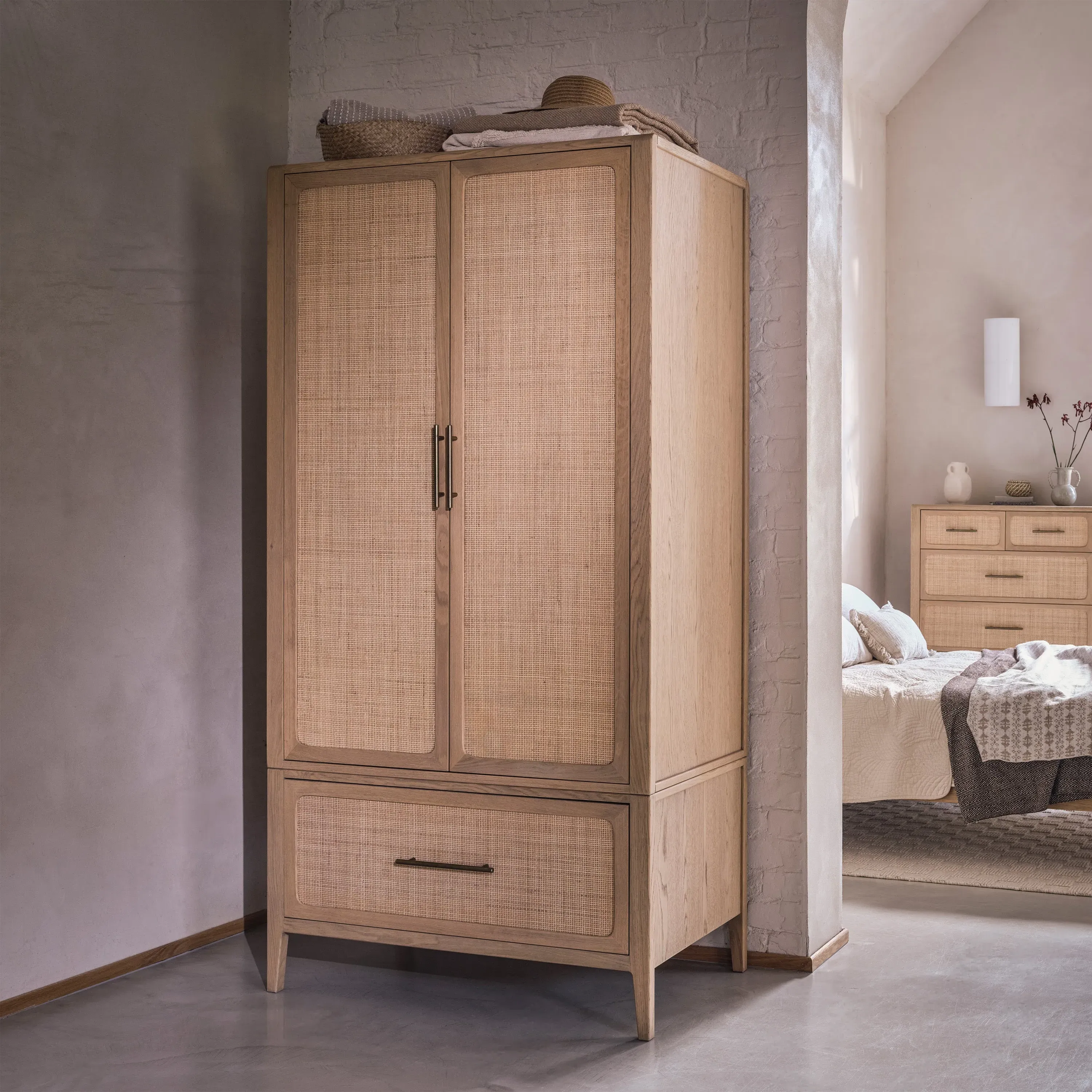 Casera Wardrobe with Drawer Storage - Oak, Rattan product