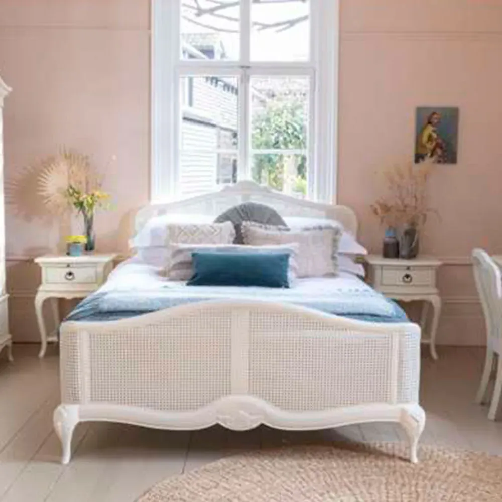 Ivory Rattan Double Bed Frame - Ivory, Poplar product