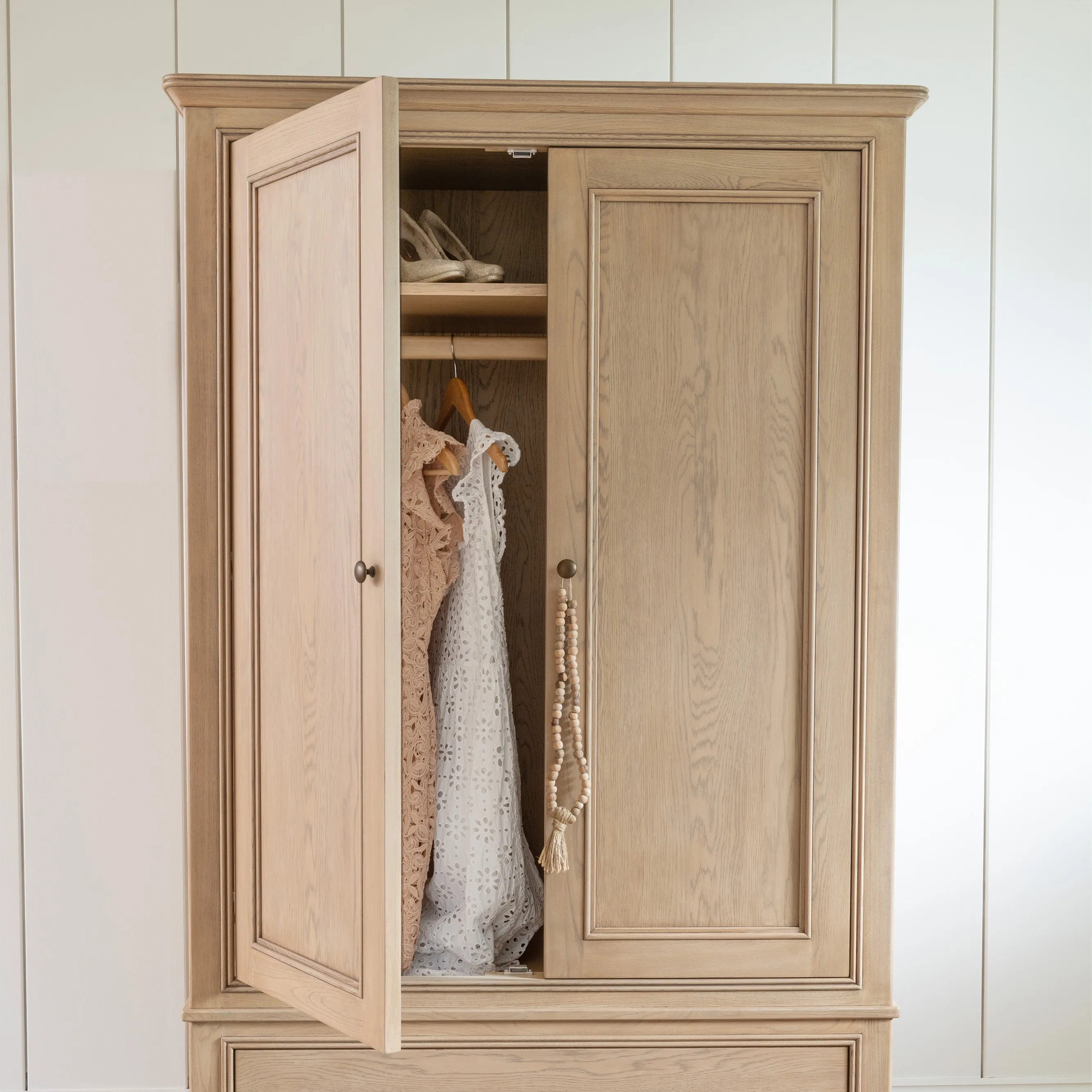 Toulon Wardrobe with Mirror - White, Oak alternate view