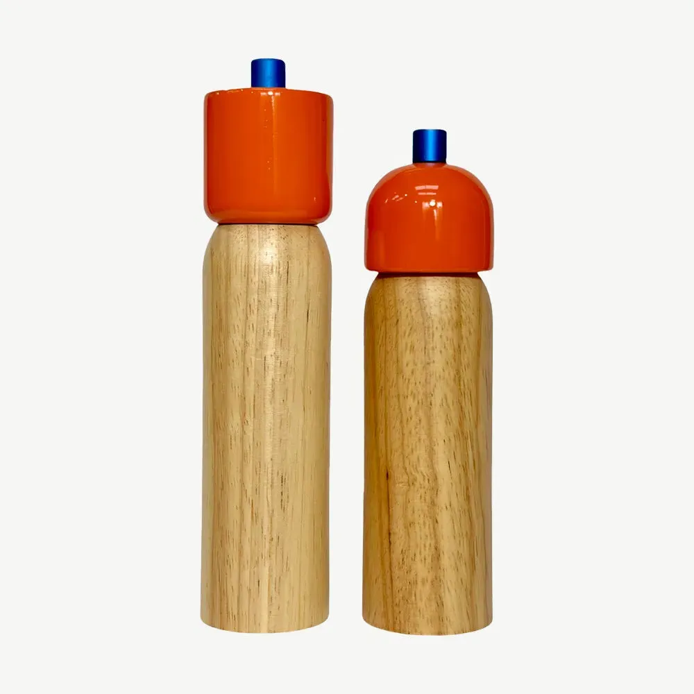 Small Salt & Pepper Grinder - Orange & Blue, Rubberwood alternate view