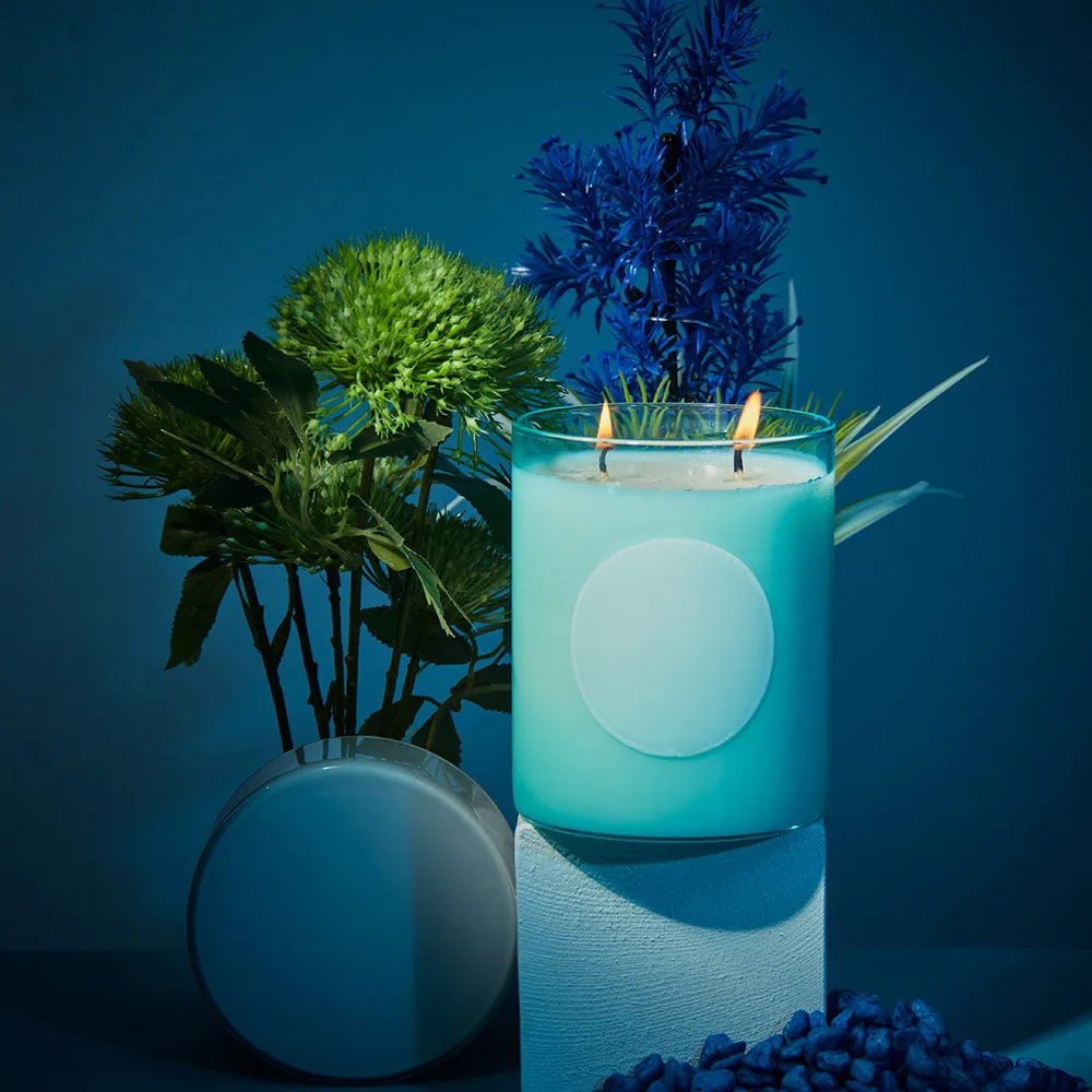 White Floral 475g Candle - Baby Blue, Glass product