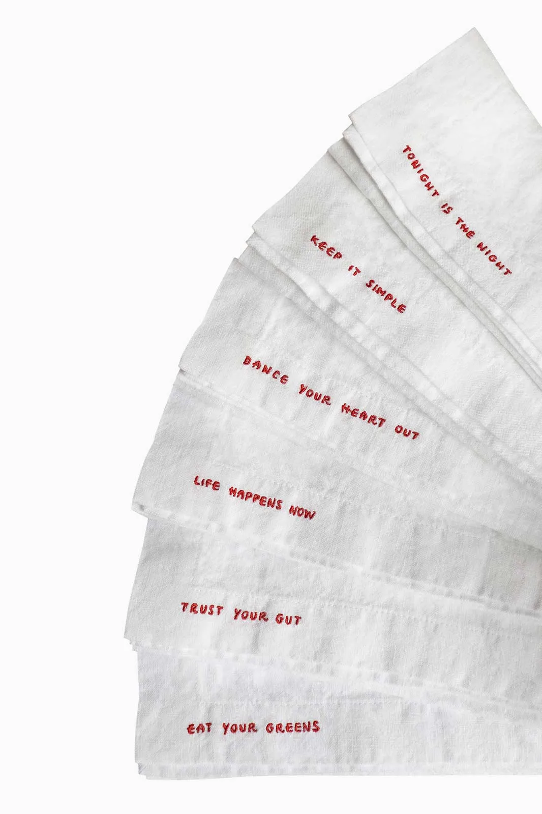 Gratitude Linen Napkins Set of 6 - White, Linen by Arkitaip