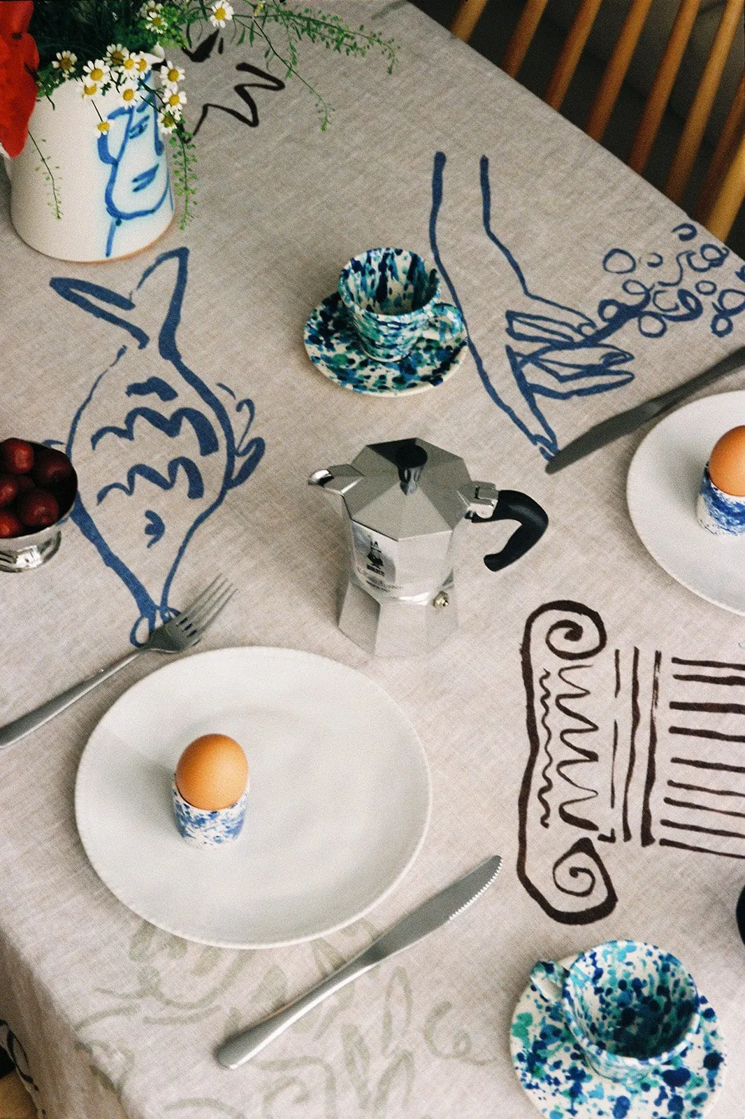 Olivia Sewell Linen Tablecloth - Blue by Arkitaip
