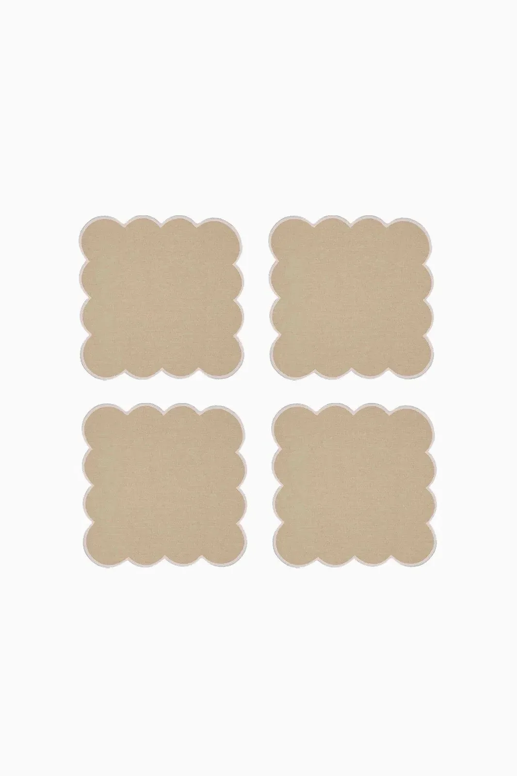 Scalloped Linen Cocktail Napkins Set of 4 - Oatmeal by Arkitaip
