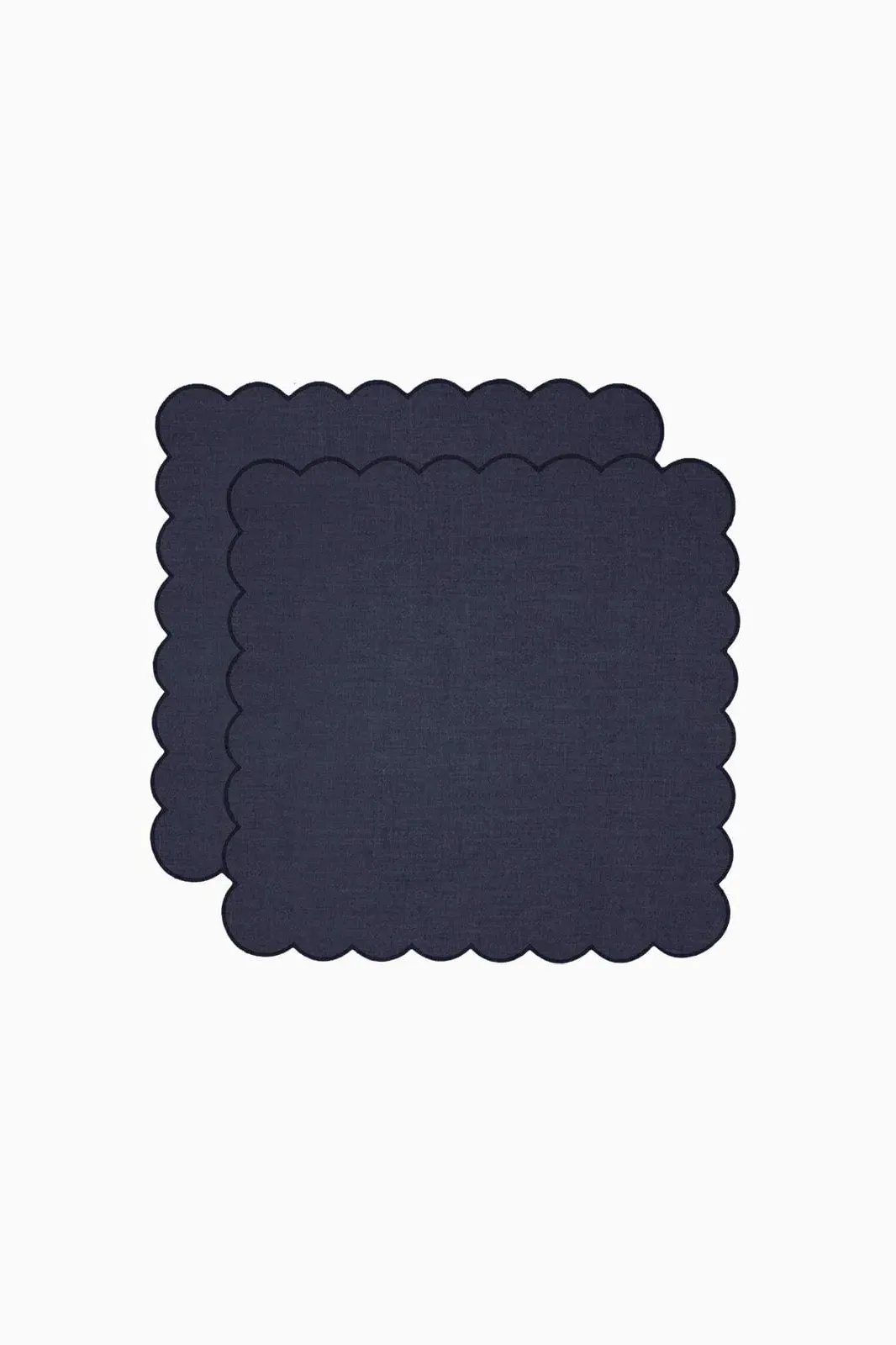 Scalloped Linen Napkins Set of 2 - Navy Blue by Arkitaip