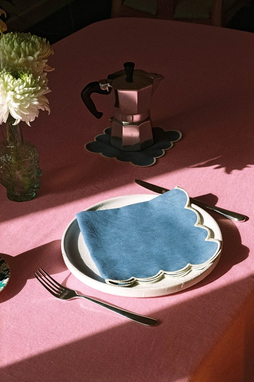 Scalloped Linen Napkins Set of 2 - Poppy Blue by Arkitaip