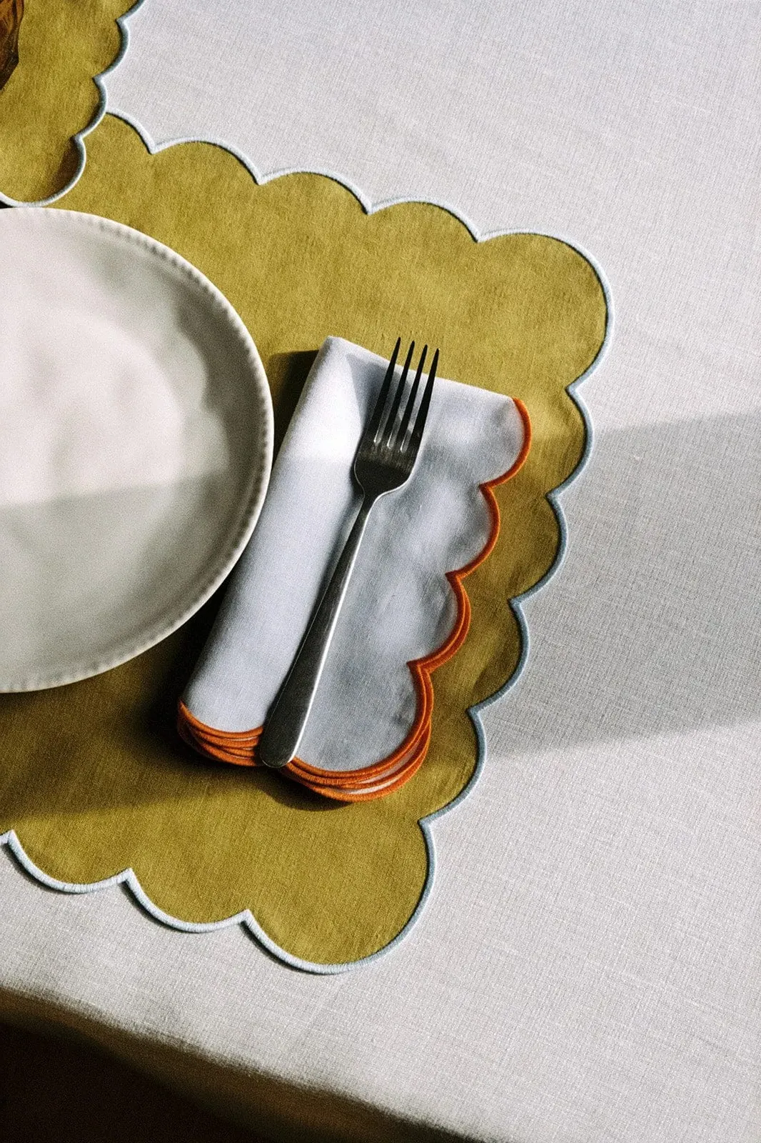 Scalloped Linen Napkins Set of 2 - Sky Blue by Arkitaip