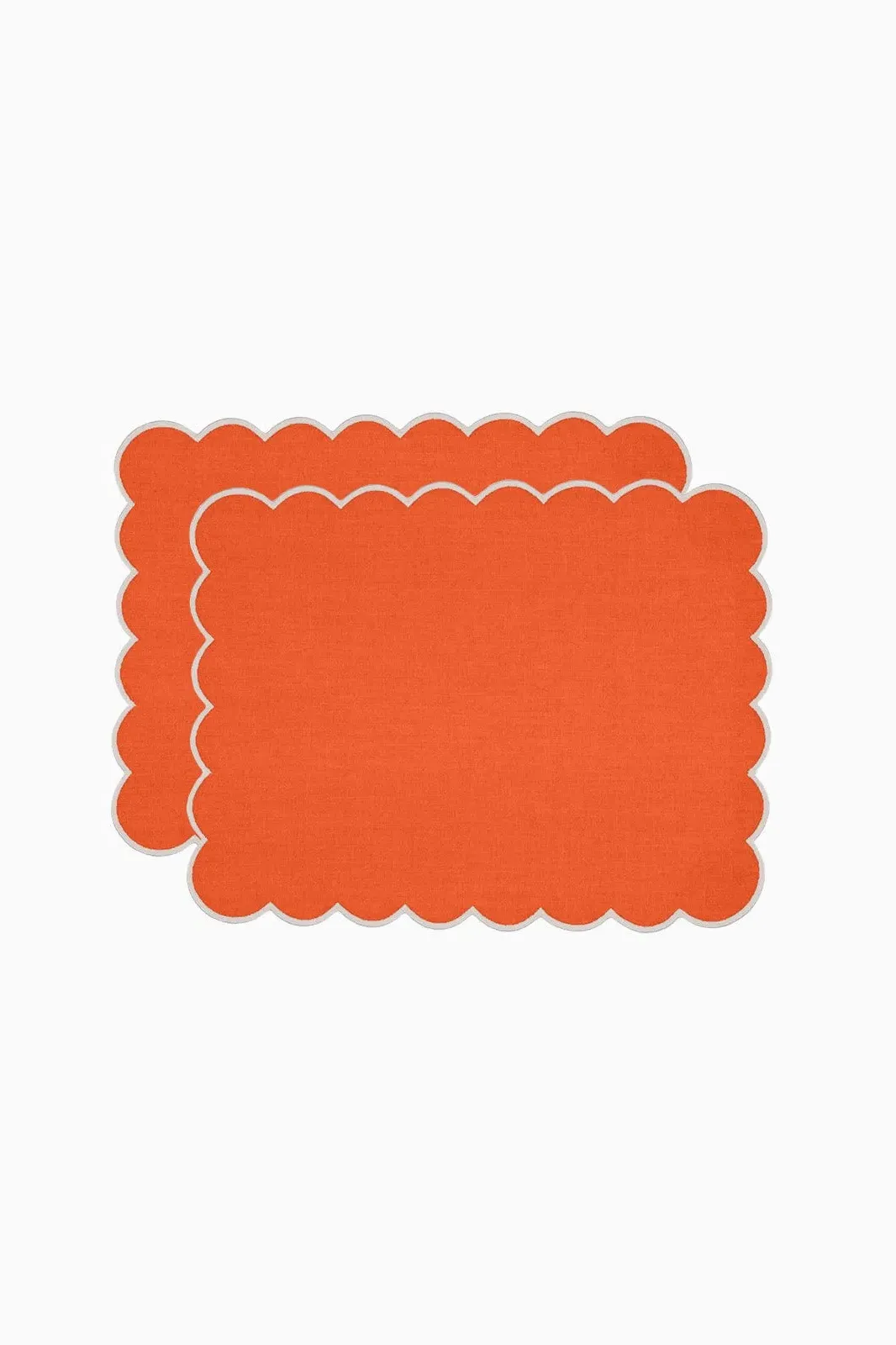 Scalloped Linen Placemats Set of 2 - Coral by Arkitaip