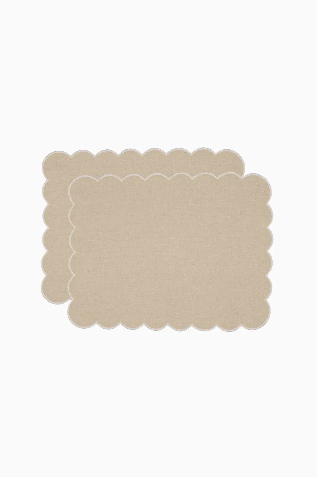 Scalloped Linen Placemats Set of 2 - Oatmeal by Arkitaip