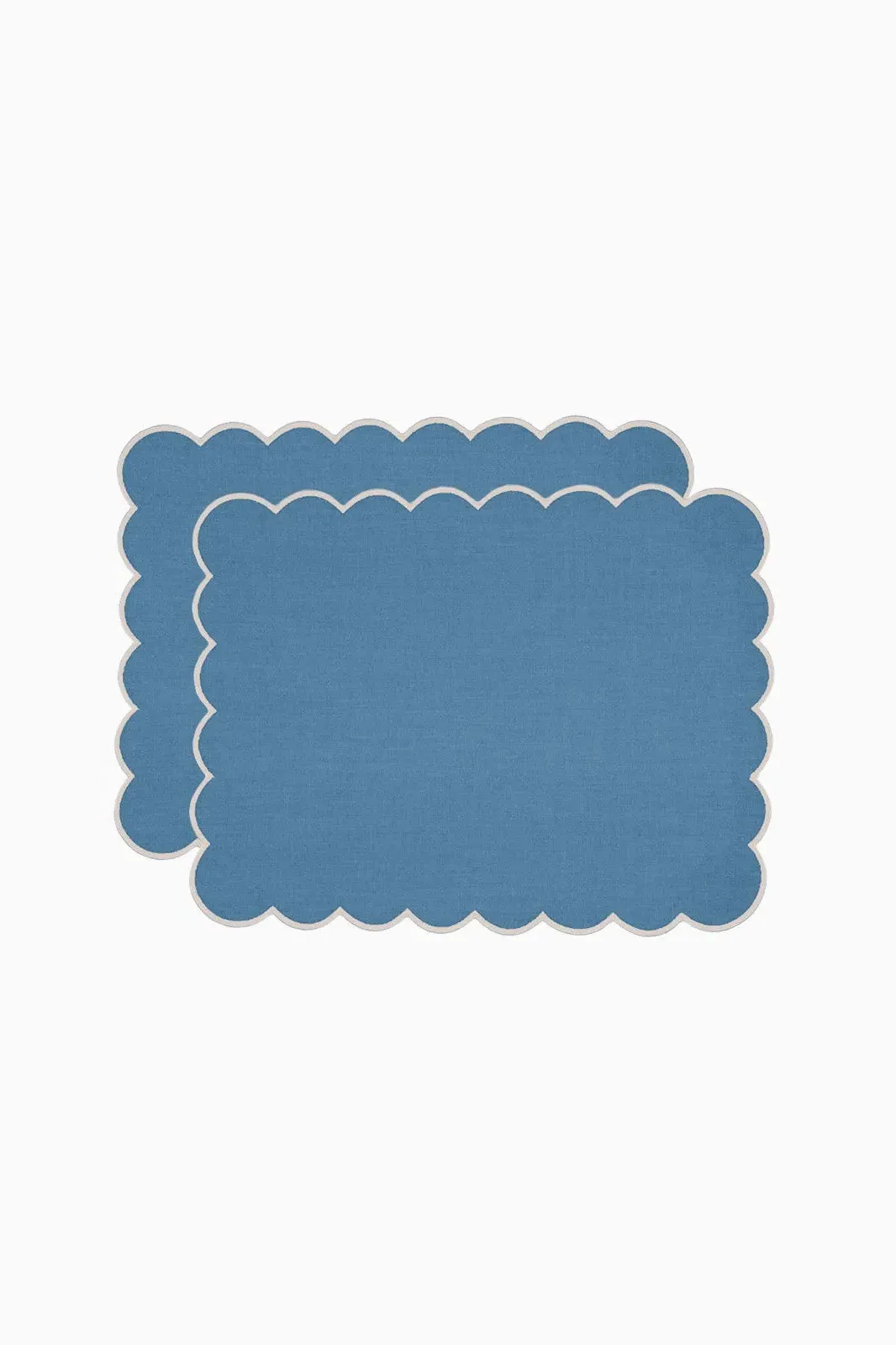 Scalloped Linen Placemats Set of 2 - Poppy Blue by Arkitaip