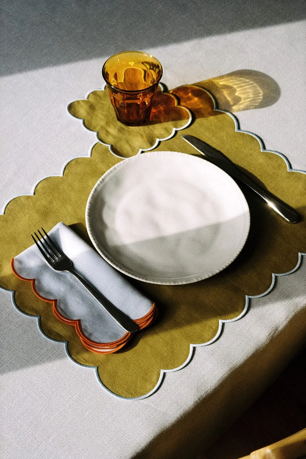 Scalloped Linen Placemats Set of 2 - Willow Green by Arkitaip