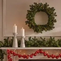 60cm Pre-lit Fir Wreath with Timer - Warm White LEDs