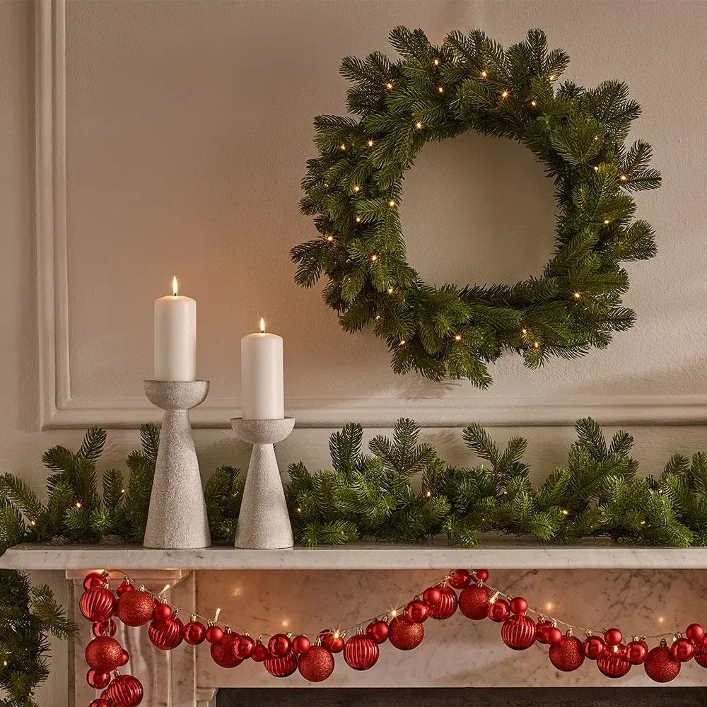 60cm Pre-lit Fir Wreath with Timer - Warm White LEDs image
