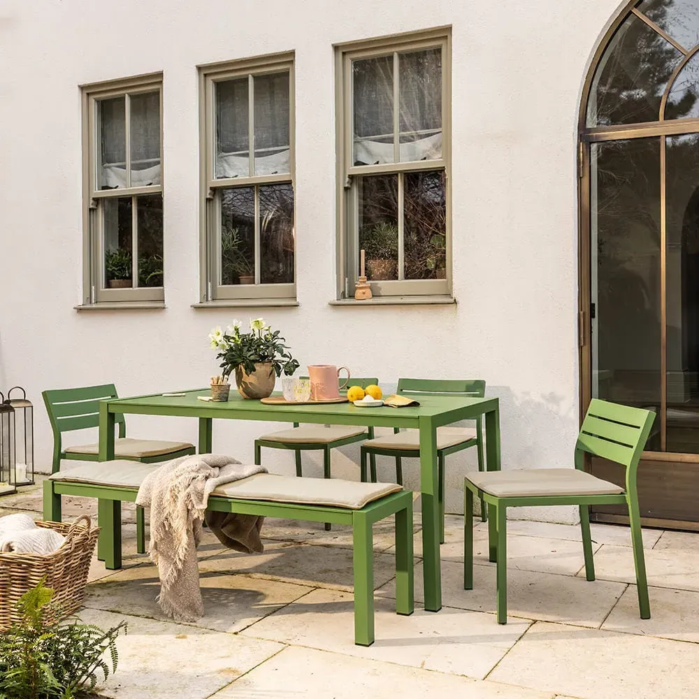 Anna 6-Seat Dining Set with Bench - Green, Aluminium