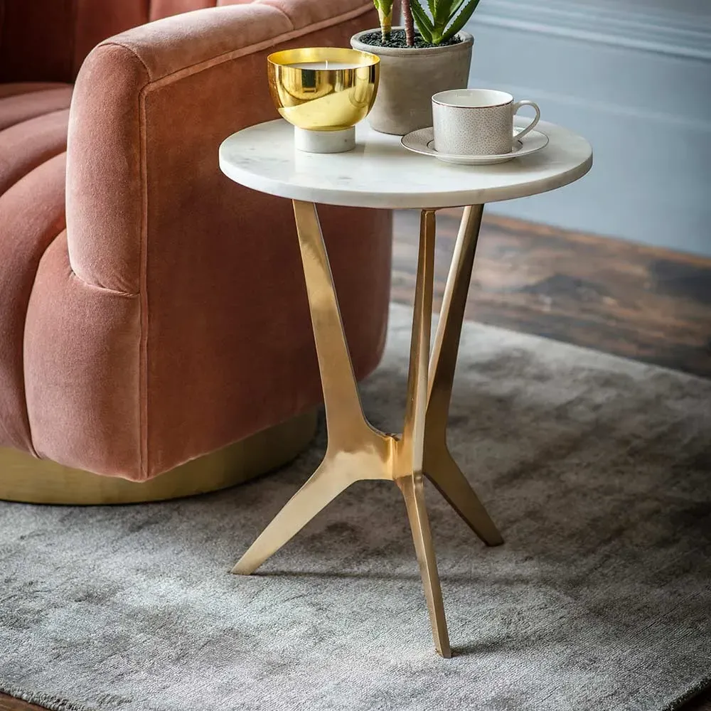 Arcadia Round Side Table - White Marble, Brass image