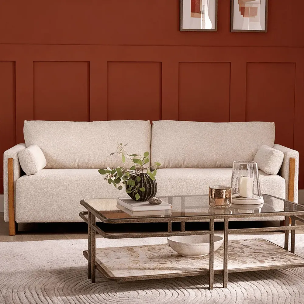 Audrey 3-Seater Sofa Exposed Wood Frame - Ecru, Textured Weave alternate view
