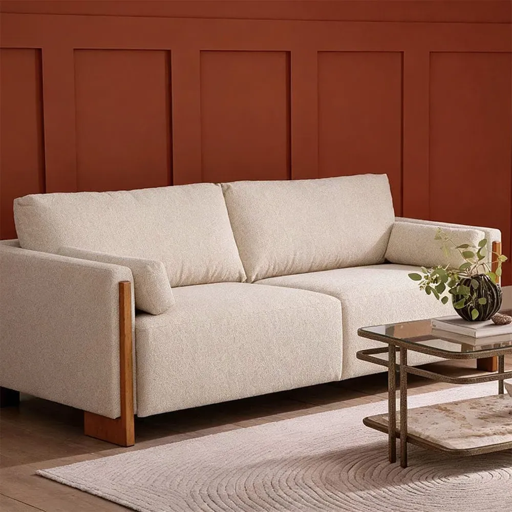 Audrey 3-Seater Sofa Exposed Wood Frame - Ecru, Textured Weave product