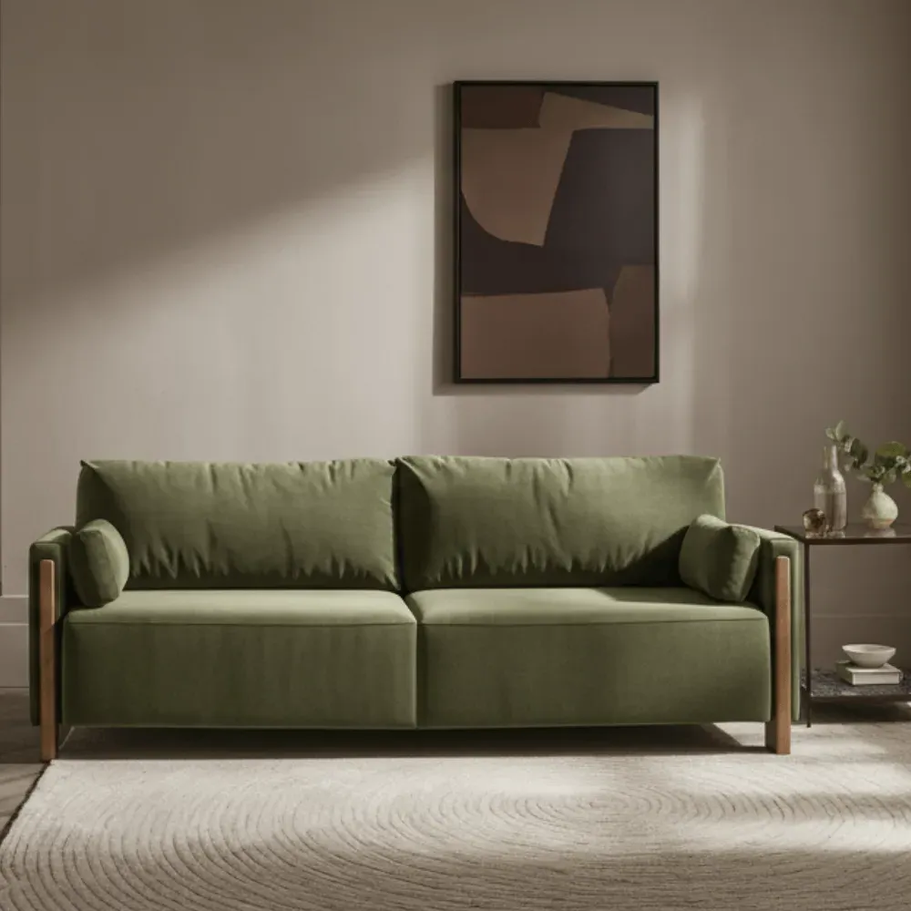 Audrey 3-Seater Sofa with Wood Frame - Green, Velvet image