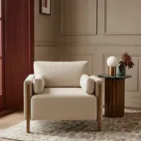 Audrey Exposed Wood Frame Armchair - Ecru, Textured Weave