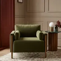 Audrey Exposed Wood Frame Armchair - Green, Velvet