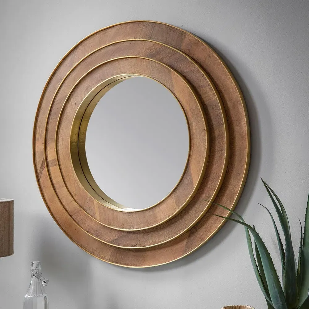 Ava Round Wall Mirror - Brass, Mango Wood