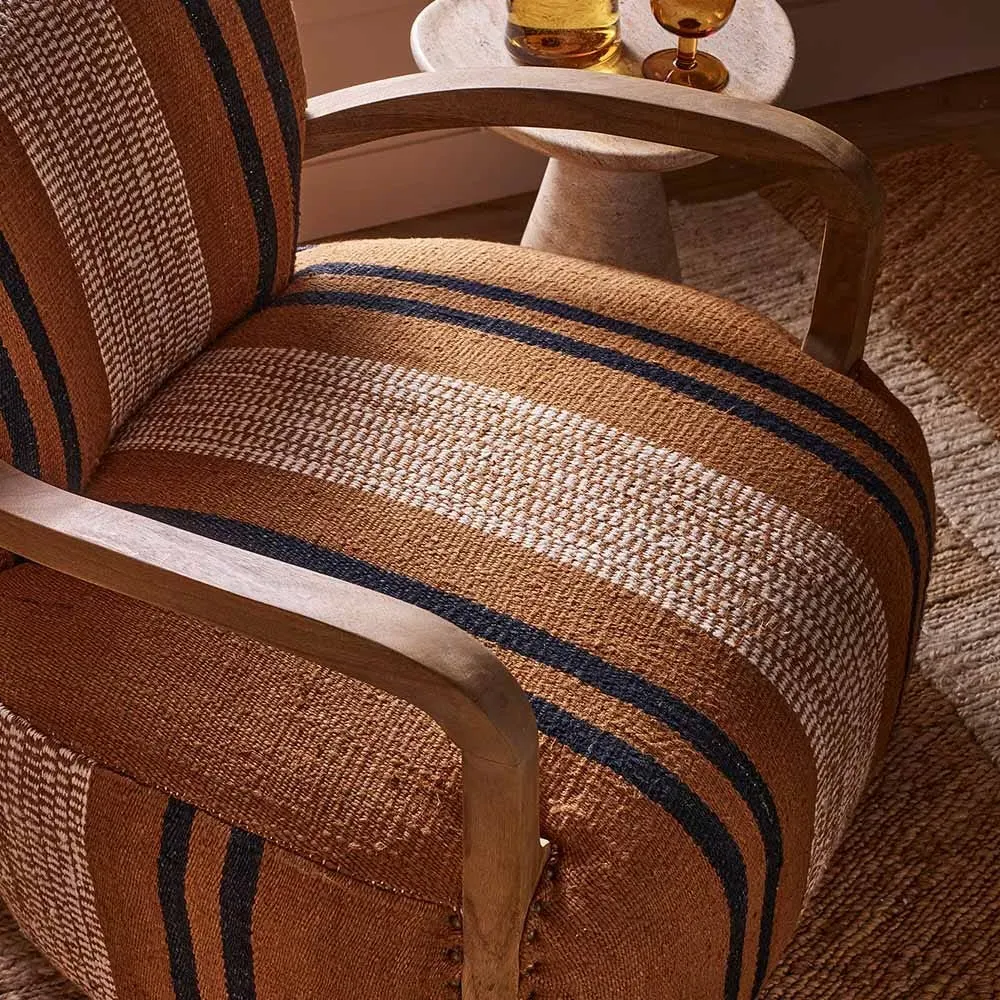 Aviator Armchair - Striped Cotton, Mango Wood