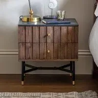 Berkeley Marble Bedside Drawers - Black, Acacia Wood