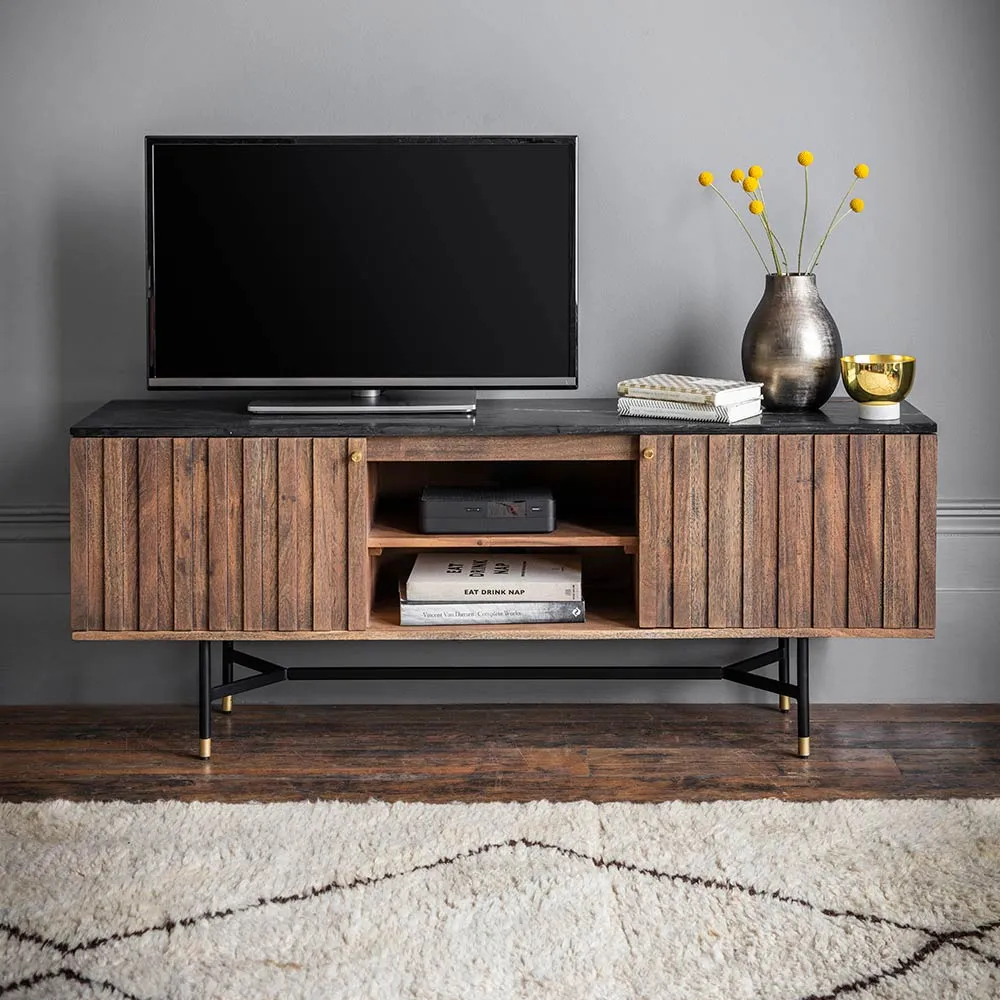 Berkeley Marble Media Unit - Black, Acacia Wood image