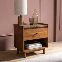 Brera Bedside Table - Marble, Acacia Wood