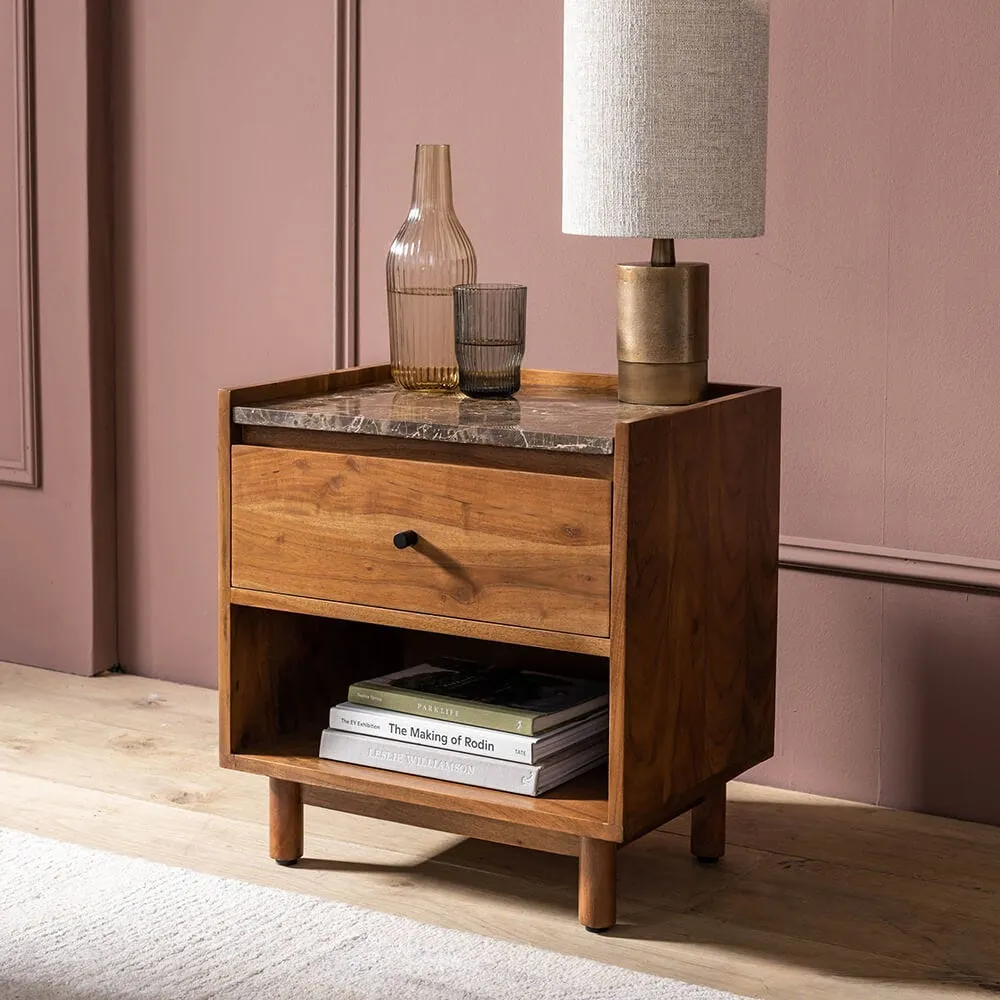 Brera Bedside Table - Marble, Acacia Wood image