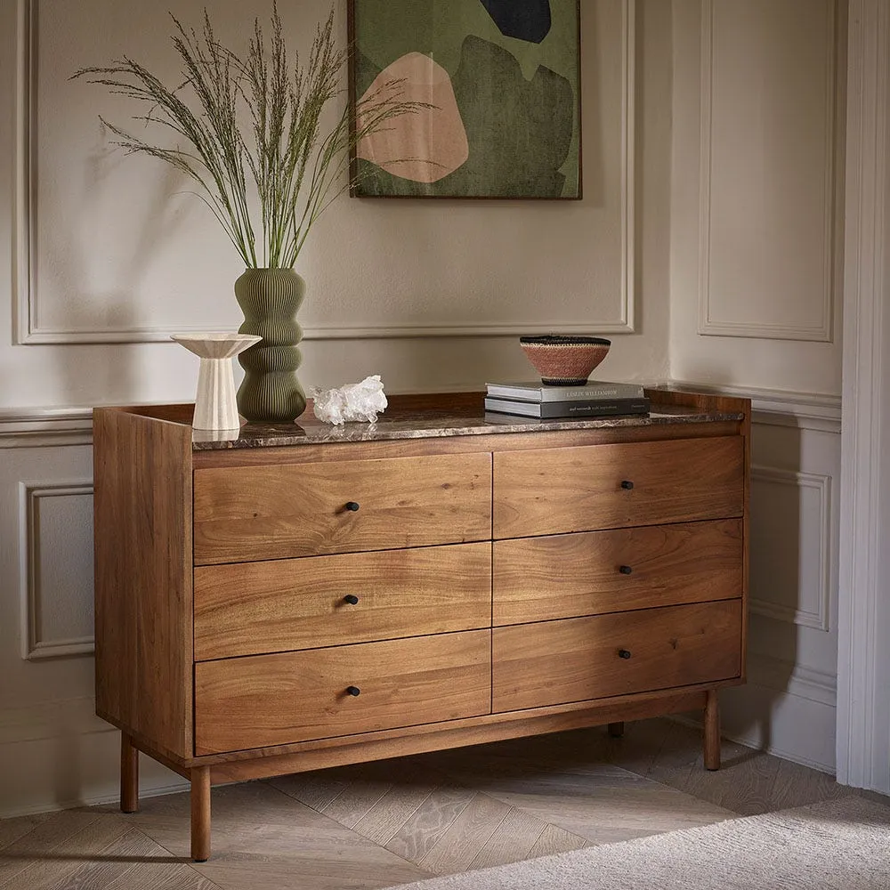 Brera Large 6-Drawer Chest of Drawers - Walnut, Marble