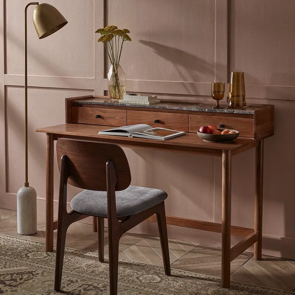 Brera Marble Study Desk - Acacia Wood image