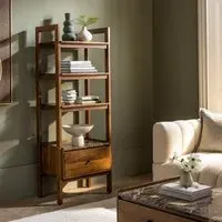 Brera Narrow Shelving Unit with Drawer - Walnut, Marble