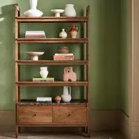 Brera Wide Shelving Unit with Drawers - Walnut, Marble