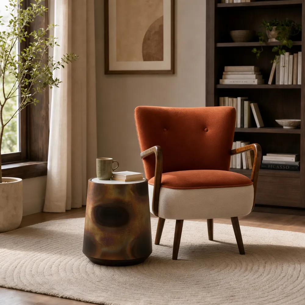 Burnished Copper Side Table with Marble Top - White alternate view